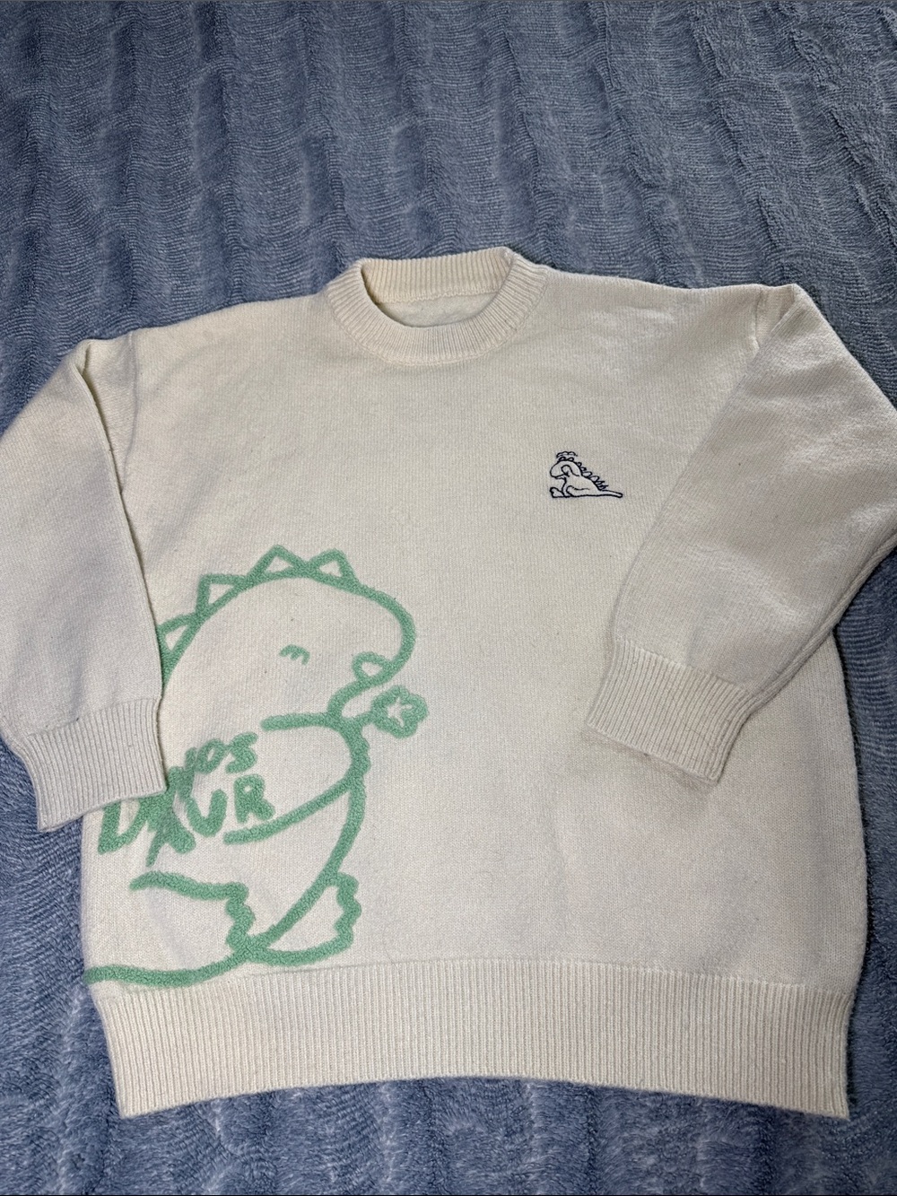 Cider Cute Dinosaur Knit Pullover Crewneck Sweater - Ivory Size L